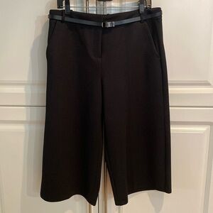 NWT River Island Black Wide Leg Cropped Trousers with Leather Belt
